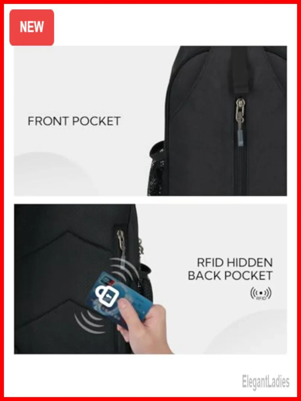 WATERFLY RFID Sling Backpack Crossbody Travel Hiking Daypack Water Resistant